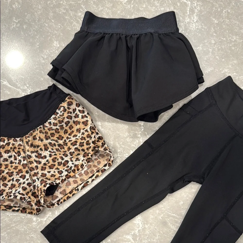 GB Girls Black and Leopard Active Skort Shorts and Leggings Set LIKE NEW